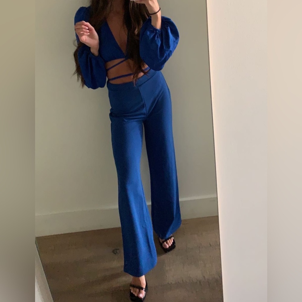Cobalt Blue Pants and crop blouse set.